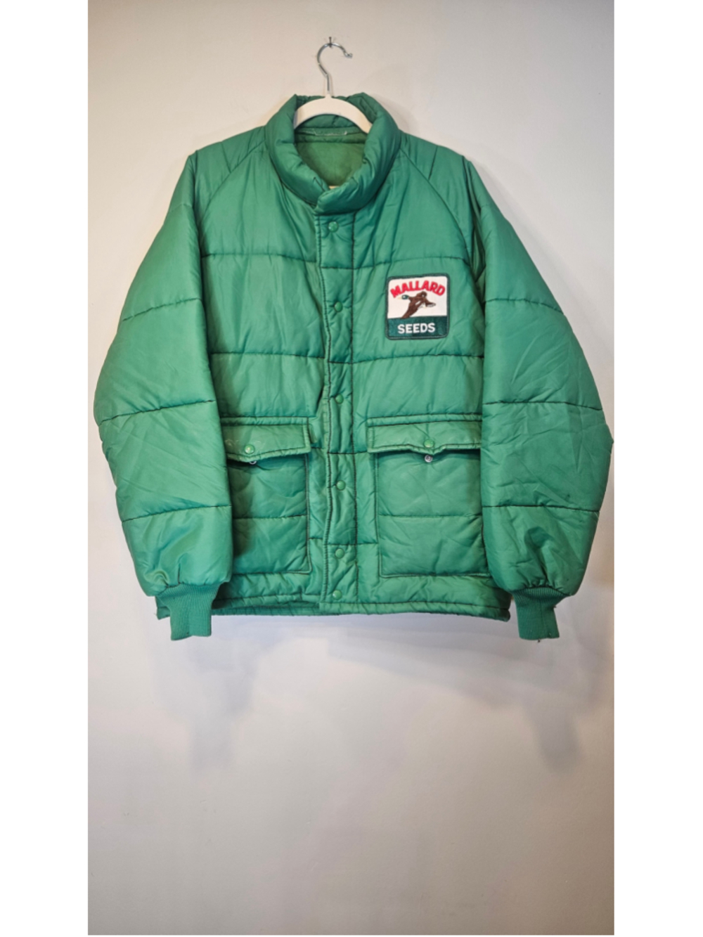 Vintage Mallard Seeds King Louie Puffer Jacket Farm Duck USA Green L XL